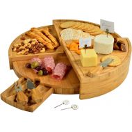 [아마존베스트]Picnic at Ascot Patented Bamboo Cutting Board for Cheese & Charcuterie with Knives & Cheese Markers- Stores as a Compact Wedge- Opens to 18 Diameter- Designed & Quality Checked in