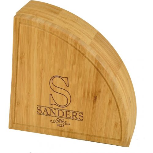  [아마존베스트]Custom Personalized Engraved Bamboo Cheese/Charcuterie Cutting Board with Knives & Cheese Markers - Stores as a Compact Wedge - Opens to 18 Diameter - Designed By Picnic at Ascot U