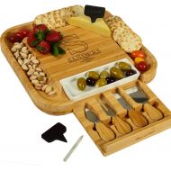 [아마존베스트]Custom Personalized Engraved Bamboo Cutting Board for Cheese & Charcuterie with Ceramic Dish, Knife Set & Cheese Markers -by Picnic at Ascot USA