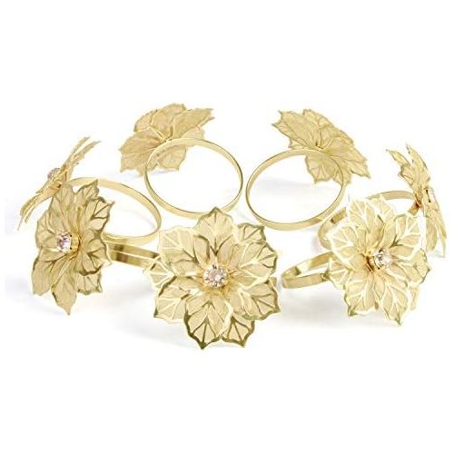  Picowe Set of 12 Alloy Napkin Rings with Hollow Out Flower Napkin Ring Holders for Wedding Party Holiday Banquet Christmas Dinner Delicate Serviette Buckles Decor Favor (Gold)