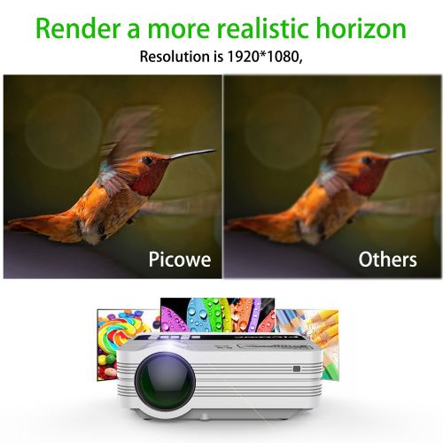  Mini Projector, Picowe Upgraded Version 2500 Lumens Full HD LED Video Projector 1080P Multimedia Home Theater Projector Support HDMI, VGA, USB, AV, SD for Movie, Xbox, PS4, Laptop