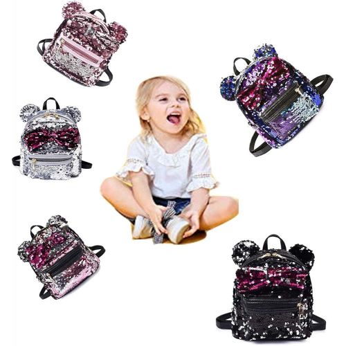  Picter Sequin Backpack Cute Backpack Shoulder School Fashion Backpack Ears Bowknot Bag for Girls Women