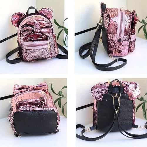  Picter Sequin Backpack Cute Backpack Shoulder School Fashion Backpack Ears Bowknot Bag for Girls Women