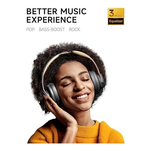  Picun B8 Bluetooth Headphones, 120H Playtime Headphones Wireless Bluetooth with 3 EQ Modes, Low Latency, Hands-Free Calls, Over Ear Headphones for Travel Home Office Cellphone PC (Ashen Golden)