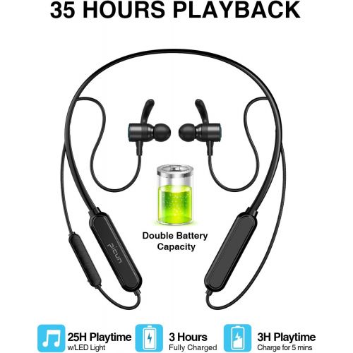  [아마존 핫딜] Picun Wireless Headphones 35 Hours Playtime Neckband Bluetooth Headphones LED Light, HiFi Stereo IPX7 Waterproof Sport Earbuds w/Mic, EQ Bass, Siri, Bluetooth 5.0 Magnetic Running