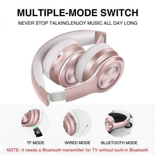  Picun P26 Bluetooth Headphones Over Ear 40H Playtime Hi-Fi Stereo Wireless Headphones Girl Deep Bass Foldable Wired/Wireless/TF for Phone/TV Bluetooth 5.0 Wireless Earphones with M