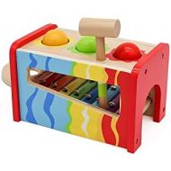 [아마존베스트]Pidoko Kids Pound & Tap Bench with Slide Out Xylophone - Toddlers Musical Pounding and Hammer - Wooden Educational Pound a Ball Toy