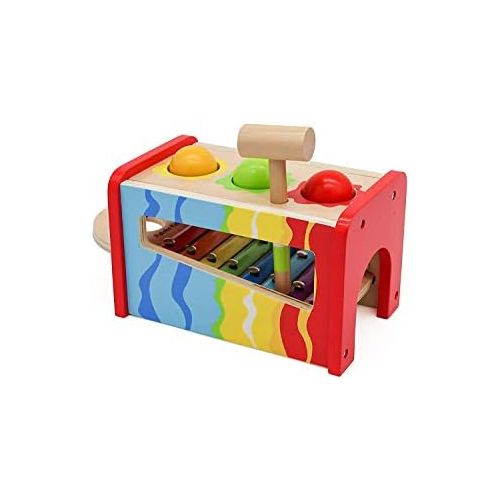  [아마존베스트]Pidoko Kids Pound & Tap Bench with Slide Out Xylophone - Toddlers Musical Pounding and Hammer - Wooden Educational Pound a Ball Toy