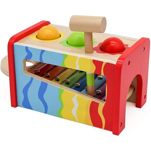  [아마존베스트]Pidoko Kids Pound & Tap Bench with Slide Out Xylophone - Toddlers Musical Pounding and Hammer - Wooden Educational Pound a Ball Toy