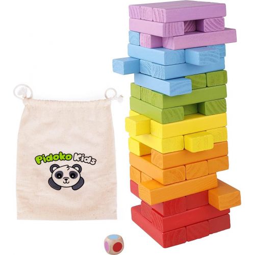  [아마존베스트]Pidoko Kids Wooden Stacking Building Blocks for Kids - Tumbling Blocks Board Games (49 Pieces)