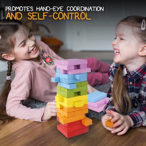  [아마존베스트]Pidoko Kids Wooden Stacking Building Blocks for Kids - Tumbling Blocks Board Games (49 Pieces)