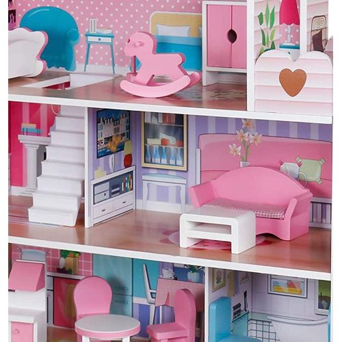  Pidoko Kids Wooden Dollhouse - Includes 12 Pcs Furniture Accessories