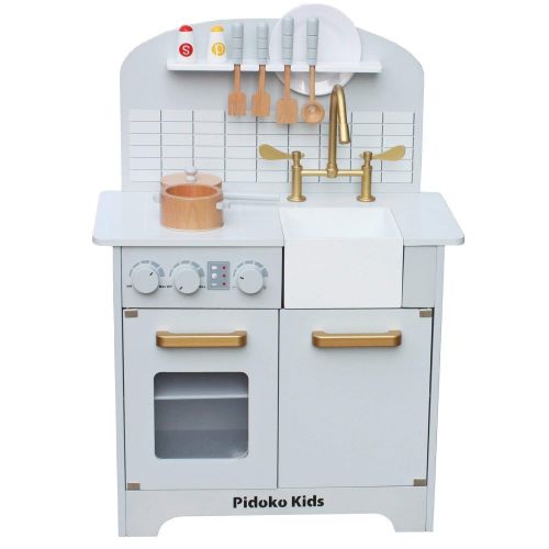  Pidoko Kids Play Kitchen, Grey Toy Kitchen Set with Accessories, Gray and Gold Limited Edition - Perfect for Boys and Girls