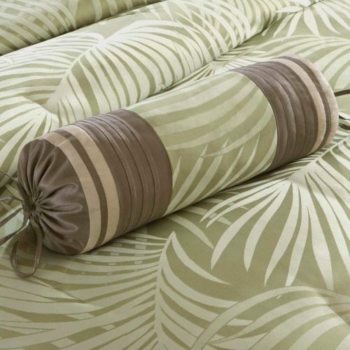  Tropical Palm Leaves Beach House Nautical California Cal King Comforter, Shams, Toss Pillows & Bed Skirt (7 Piece Bed In A Bag)