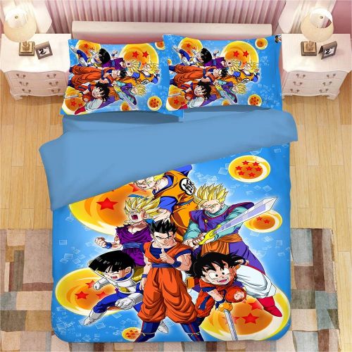  Pieces FDRT 3 Pcs Dragonball Z Goku Print Duvet Cover Set with Two Pillow Cases, 3D Super Saiyan Pattern Boy, Childrens Room Bedding Set, Comforter Cover Boy, Childrens Room