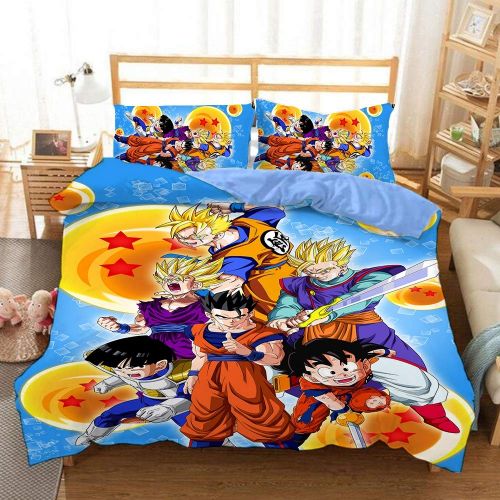  Pieces FDRT 3 Pcs Dragonball Z Goku Print Duvet Cover Set with Two Pillow Cases, 3D Super Saiyan Pattern Boy, Childrens Room Bedding Set, Comforter Cover Boy, Childrens Room