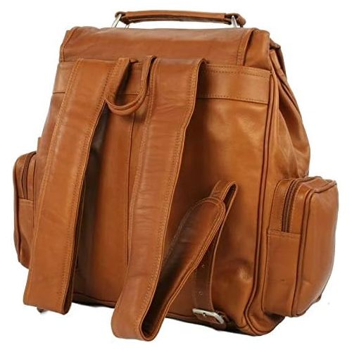  Piel Leather Double Loop Flap-Over Laptop Backpack, Saddle