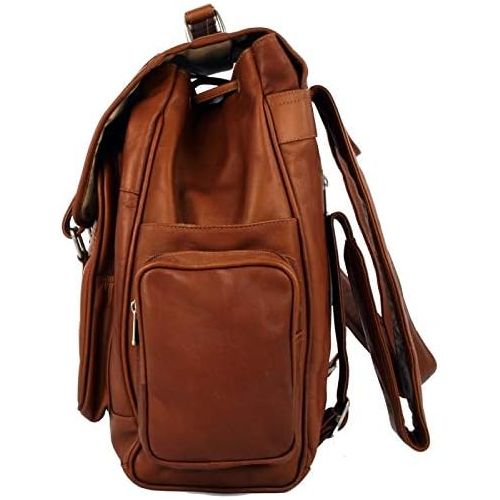  Piel Leather Double Loop Flap-Over Laptop Backpack, Saddle