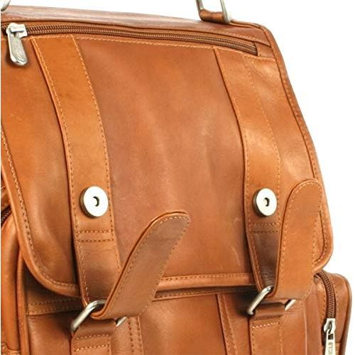  Piel Leather Double Loop Flap-Over Laptop Backpack, Saddle