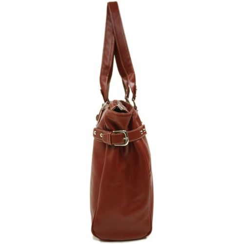  Piel Leather Large Ladies Side Strap Tote, Apple, One Size