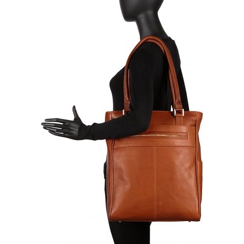  Piel Leather Vertical Laptop Tote, Chocolate, One Size