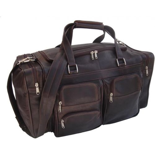  Piel Leather 20In Duffel Bag with Pockets, Chocolate, One Size