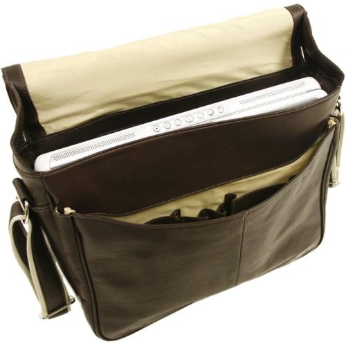  Piel Leather Expandable Messenger Bag, Chocolate, One Size