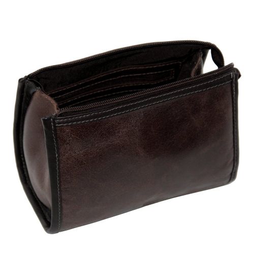  Piel Leather Vintage Tear-Drop Cosmetic Bag, Brown