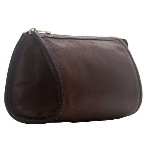  Piel Leather Vintage Tear-Drop Cosmetic Bag, Brown