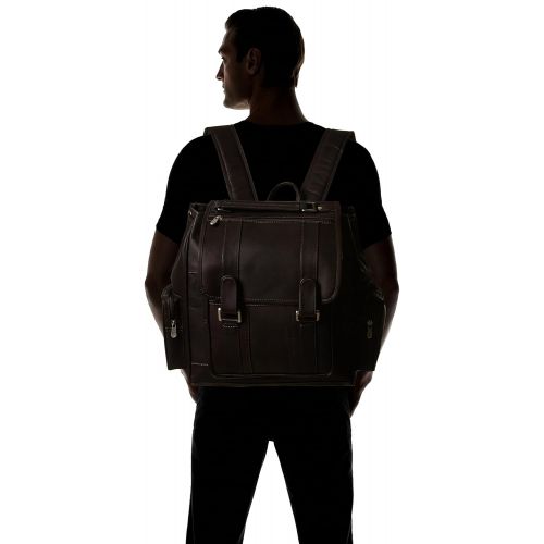  Piel Leather Double Loop Flap-Over Laptop Backpack, Chocolate