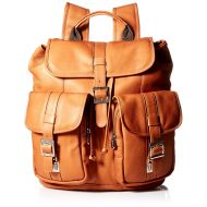 Piel Leather Medium Drawstring Backpack with Two Front Pockets, Saddle