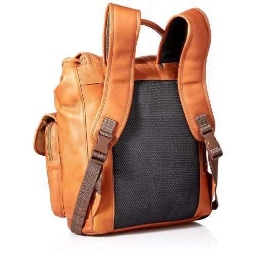  Piel Leather Medium Drawstring Backpack with Two Front Pockets, Saddle