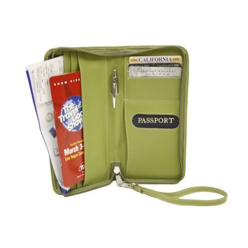  Piel Leather Zippered Passport Ticket Holder, Apple, One Size