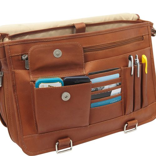  Piel Leather Double Loop Expandable Laptop Briefcase, Chocolate