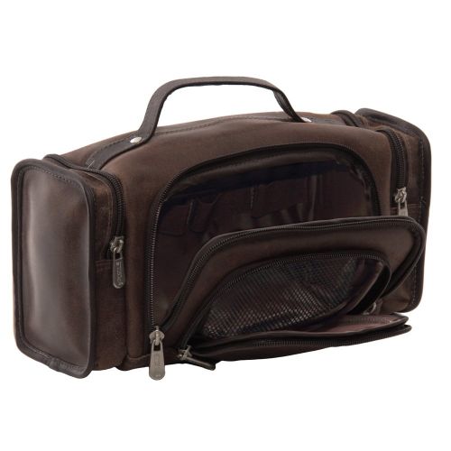  Piel Leather Multi-Compartment Toiletry Kit, Vintage Brown