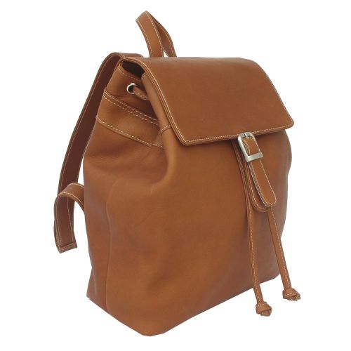  Piel Leather Top Flap Drawstring Backpack, Saddle, One Size