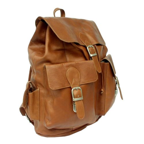  Piel Leather Large Buckle-Flap Backpack, Saddle, One Size