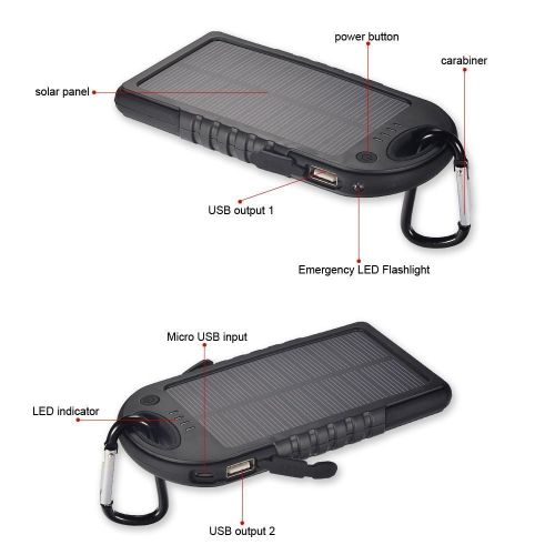  PierTech 12000mAh SOLAR Power Bank Dual USB Battery Charger Waterproof Shock Proof Panel Portable For iPhone,iPad,Android Smartphones,Tablets,Blackberry,HTC,LG,Sony GoPro Camera,