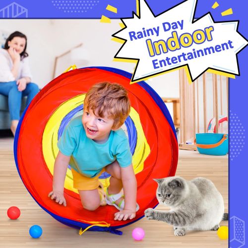  [아마존베스트]PigPigPen 6-ft Kids Tunnel for Toddlers, Pop Up Play Tunnel Tent for Babies or Dogs, Indoor & Outdoor Toys for Kids Backyard Playset. (Red,Yellow,Blue Play Tent)