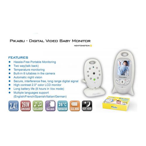  Pikabu - Wireless Digital Baby Alarm 2 LCD Color Monitor + Camera, Video, 2 Way Audio, IR Night Vision...