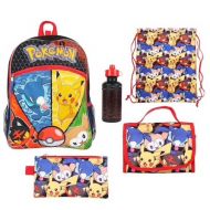Pikachu Pokemon Backpack, Lunch Bag, Pencil Case, Water Bottle & Sling Bag Set - Kids