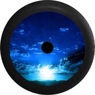 Pike Outdoors JL Series Spare Tire Cover Backup Camera Hole Blue Sky Clouds Sunrise Sunset Beaming Light Black 32 in