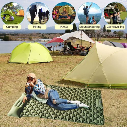  Pikorce Sleeping Pad for Camping ,Camping Air Mattress with Pillow for 2 Person,Waterproof Double Self Inflating Sleeping Bed,Ultralight Portable Roll-Up Double Sleeping Pad for Tents ,Car