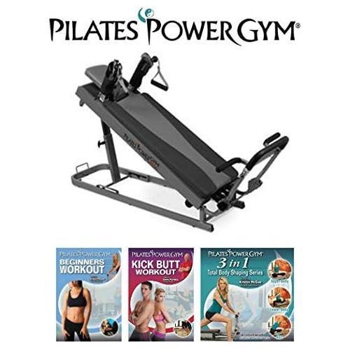  Pilates Power Gym Plus - Ultimate Mini Reformer with Push Up Bar and 3 Celebrity Trainer Pilates Workout DVDs Push Up Bar Included