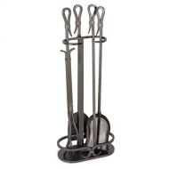 Pilgrim Home and Hearth 18043 Iron Gate Fireplace Tool Set, 28″H, 18 lbs, Burnished Black