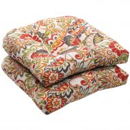 Pillow Perfect Indoor/Outdoor Multicolored Modern Floral Wicker Seat Cushions, 2-Pack