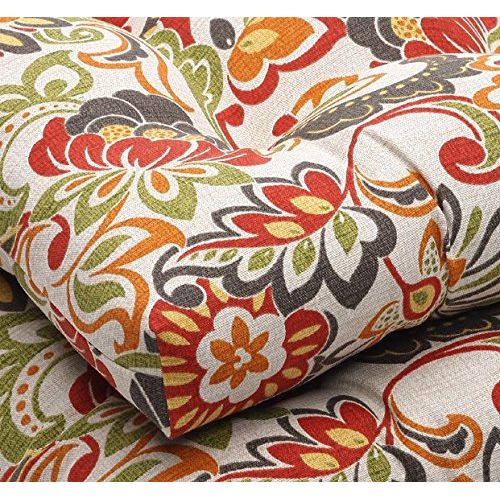  Pillow Perfect Indoor/Outdoor Multicolored Modern Floral Wicker Seat Cushions, 2-Pack