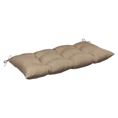  Pillow Perfect Indoor/Outdoor Wrought Iron Loveseat Cushion with Sunbrella Linen Sesame Fabric, 44 in. L X 18.5 in. W X 5 in. D