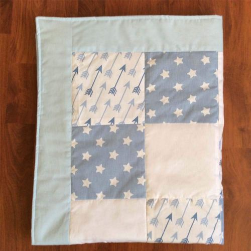  Pillowerus Handmade 100% Cotton Newborn/Baby/Toddler Patchwork 29x36 Arrows and Stars Pattern Soft Blue/White Blanket/Quilt/Playmat/Comforter