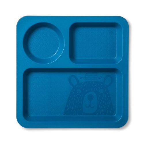  Pillowfort Kids plastic divided dinnerware set of 4. Includes small cup 3 1/4 high x 3 wide, 1 bowl 5 wide x 2 tall, 1-sectioned plate 7 1/4 x 3/4 deep, 1-sectional tray plate 9 1/2 x 9 1/2.